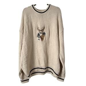 VTG Shenandoah Men’s Sweater 4XLT Chunky Knit Cream Embroidered Buck Hunting USA